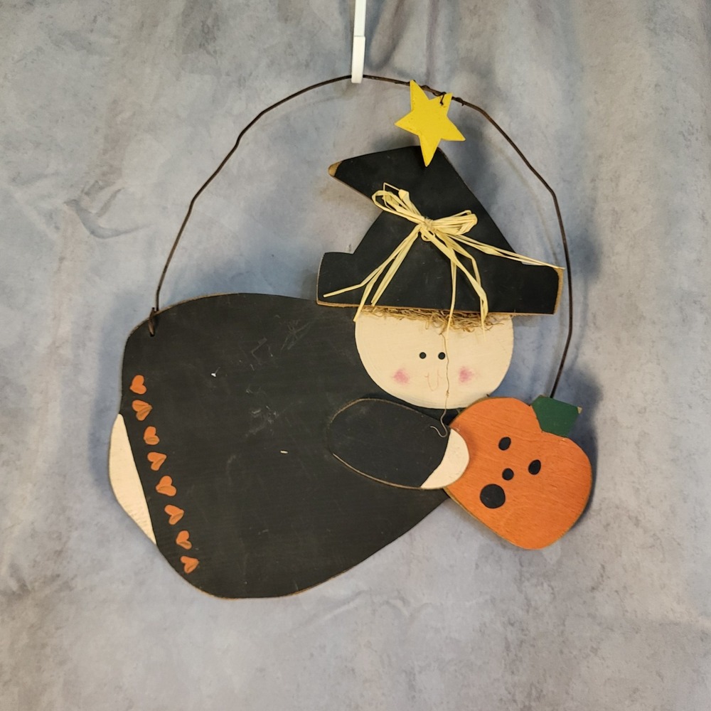 Primative Wooden Hanging Witch Spooky Adorable Halloween